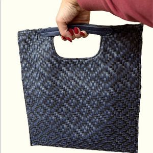 Anthropologie Black Noir Faux Leather Woven Handbag Purse